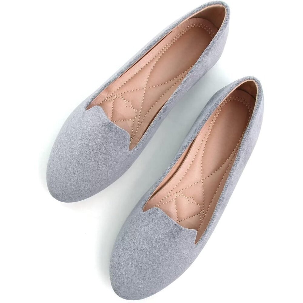 Women's Comfortable Round Toe Gray Flats Fashion Ballet Dressy Loafers Shoes